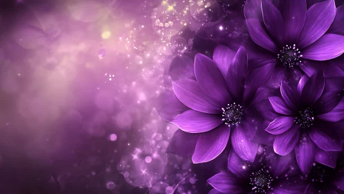 Purple Flowers with Glowing Light Effects.