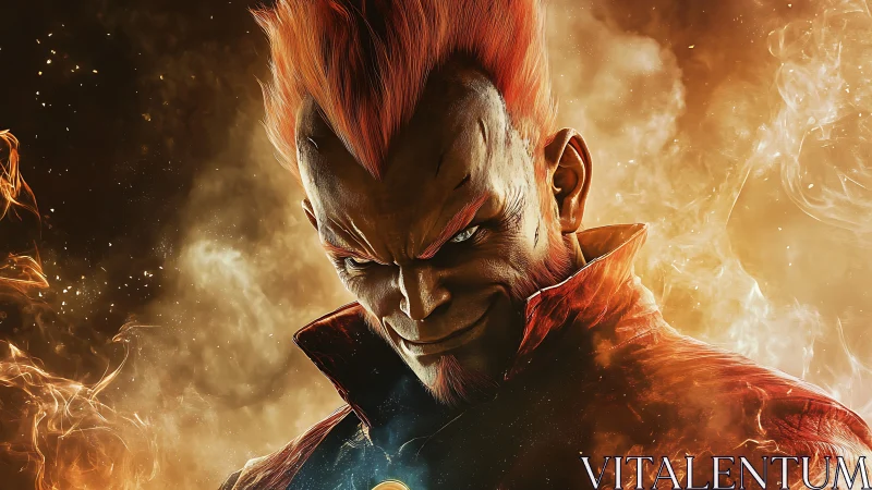 Smirking fireborn warlock leans into a storm of molten light