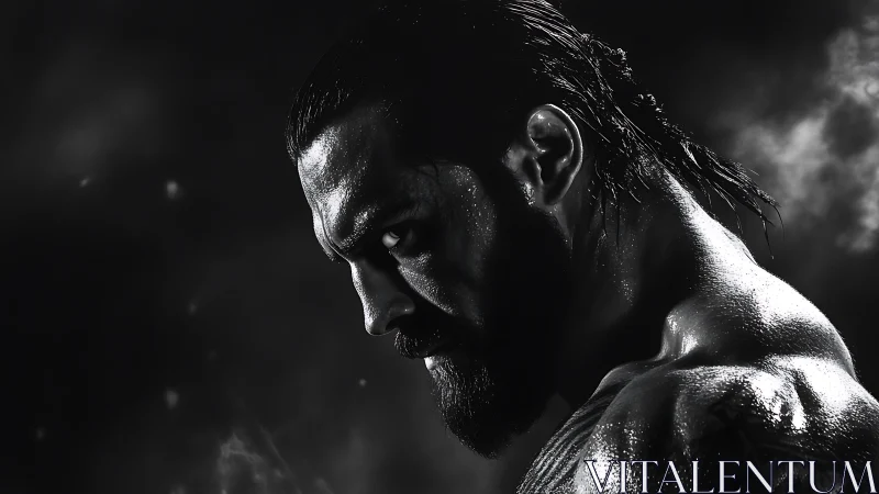 Side profile shows intense low key portrait lighting on man