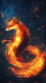 Volumetric fire fox spirit forming radiant spiral in cosmos