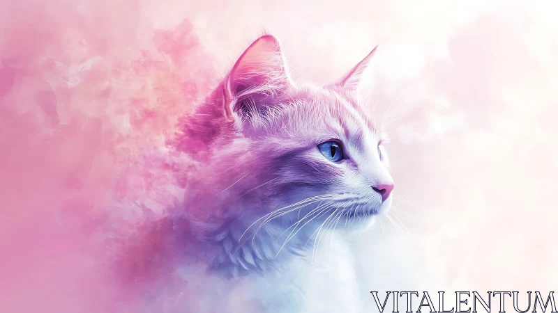 Ethereal Feline Portrait With Chromatic Gradient Dispersion And Luminous Blue Iris Detail