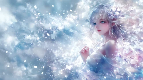 Gentle ice princess drifting through shimmering winter light.