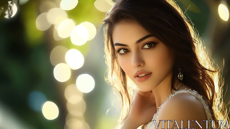 Backlit bridal portrait with shallow depth and warm bokeh glow.