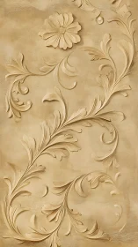 Relief floral ornament with scrolling leaves on beige surface.