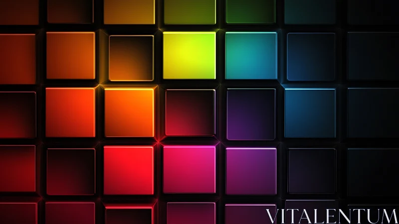 Neon grid of glowing color blocks pulses across the darkscape.