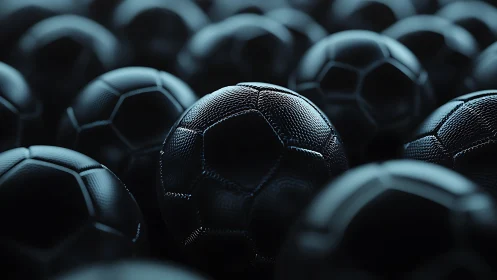 Monochrome textured footballs under moody studio lighting.
