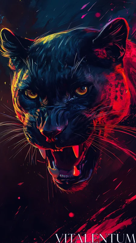 Neon Fury: Electric Panther's Radiant Roar.