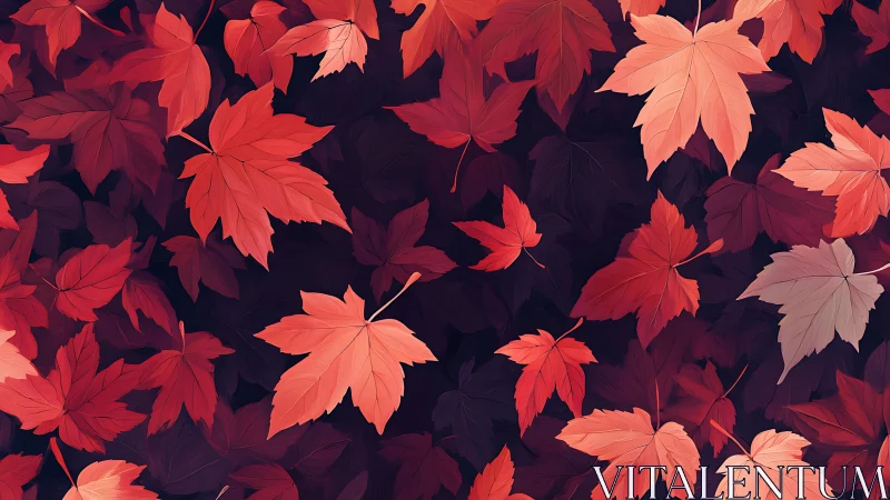 Red maple leaves cover a dark background in repeating pattern
