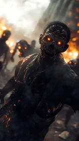 Photoreal undead horde with burning eyes in cinematic frame.