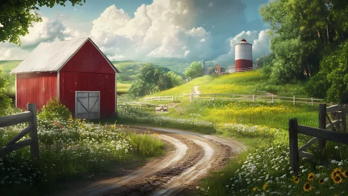 Sunlit country farm invites a peaceful wander down the lane