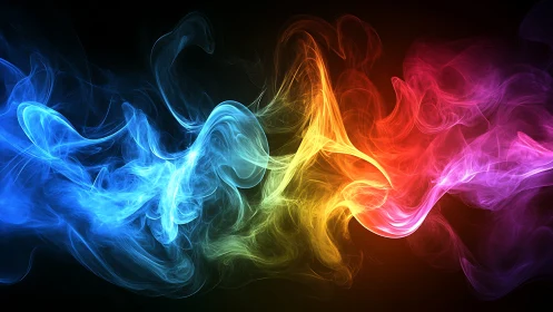 Colorful smoke wisps flow across dark gradient background