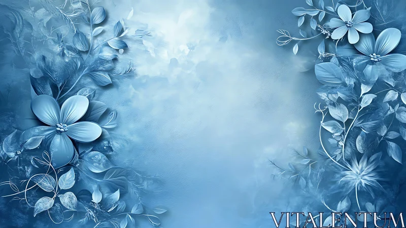 Ethereal Blue Floral Composition with Luminous Center Gradient.