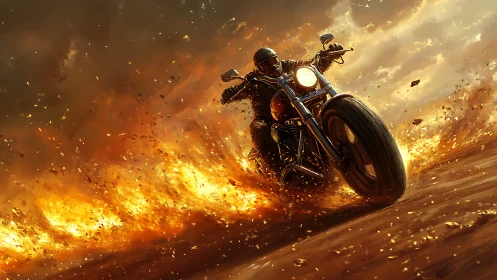 Motorcycle rider powers through blazing inferno trail