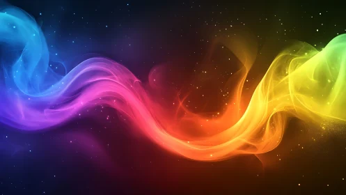 Vibrant neon light ribbon flows across a cosmic dark space