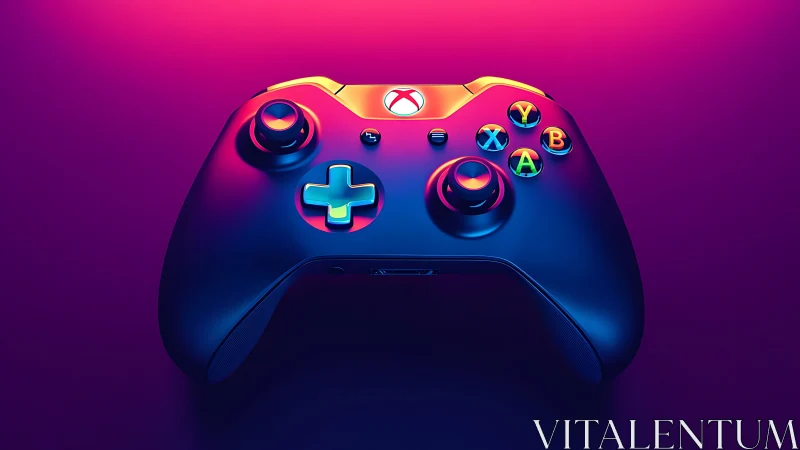 Neon Xbox Controller with Cyberpunk Aesthetics on Gradient Backdrop.