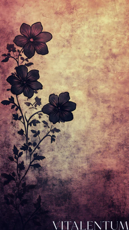 Vintage floral silhouette on textured parchment backdrop.
