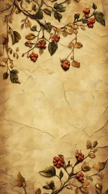 Ornate berry branches over textured ochre plaster wall.