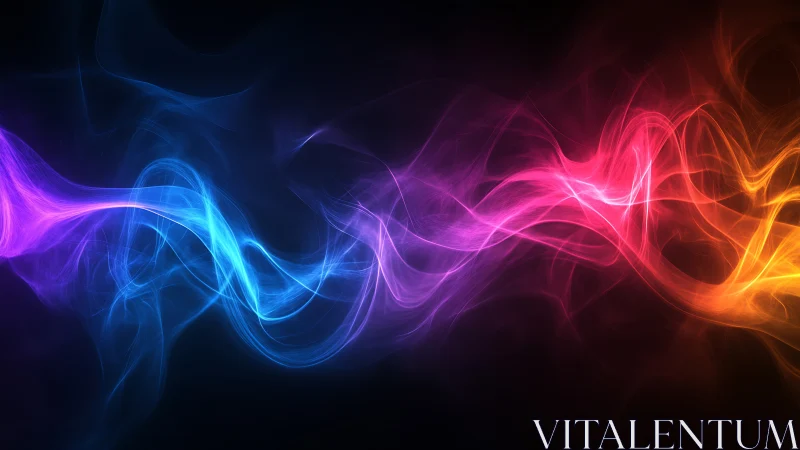 Colorful light waves flow across a dark abstract space.