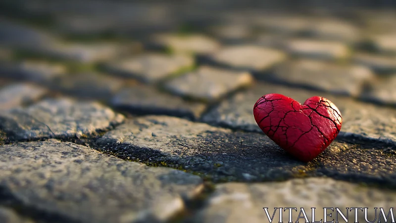 Broken Red Heart on Stone Surface