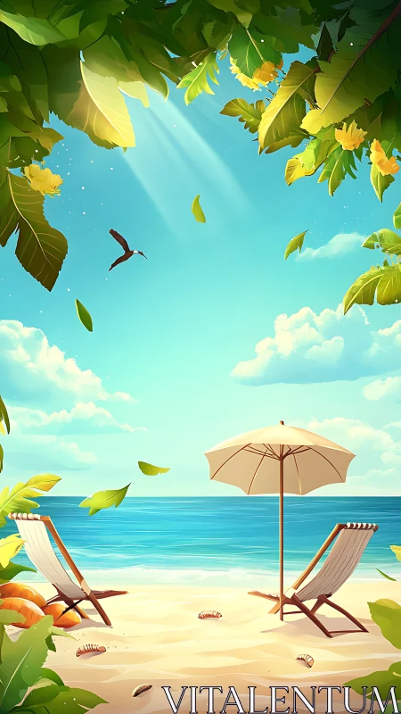 Tropical Beach Paradise. Serene seaside escape under swaying palms.