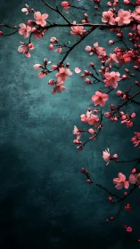 Cherry Blossoms on Teal: Botanical Contrast Study.