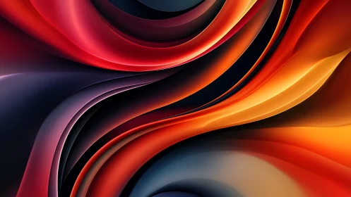 Curved layered ribbons in red orange and dark gradients.