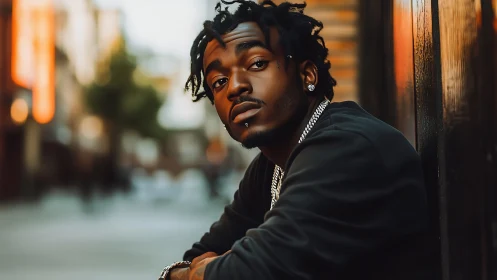Portrait of man in urban alley at shallow depth of field.