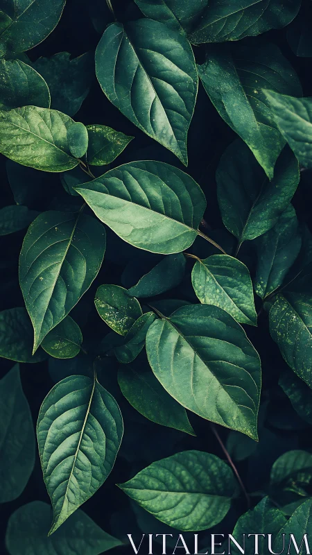 Midnight green leaf tapestry woven in quiet forest shadows.