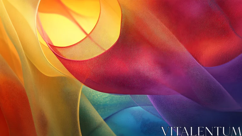 Iridescent translucent ribbons curve through warm gradient light