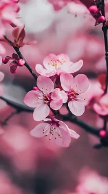 Pink Cherry Blossoms in Shallow Focus Botanical Study