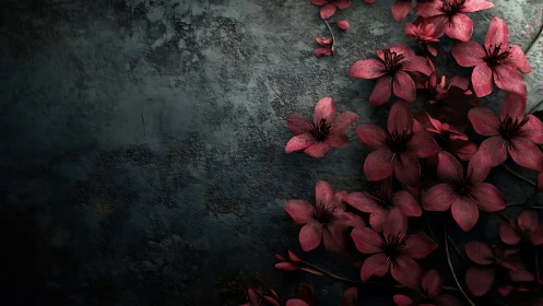 Crimson Blossoms Cascade Against Weathered Concrete Dreams