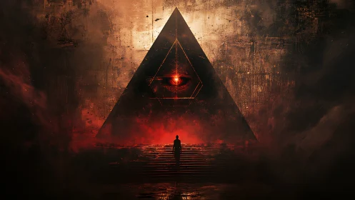 Triangular occult monolith with central ocular singularity portal.