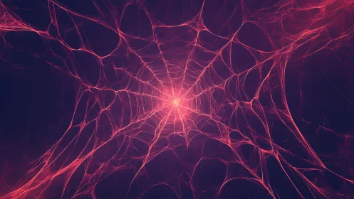Radiant cosmic web of glowing pink threads in deep space.