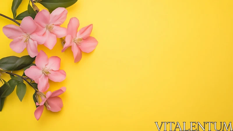Pink Blossoms Gracing a Cheerful Yellow Background.