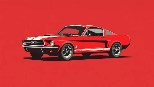 Red classic muscle car illustration shows side profile