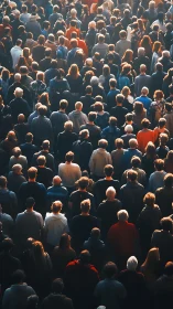 Crowd stands in warm evening light, evoking quiet solidarity