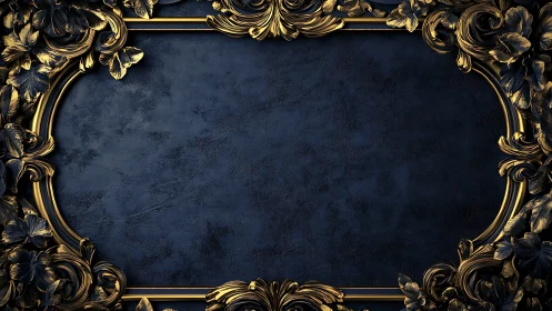 Elegant navy background with ornate golden floral frame.