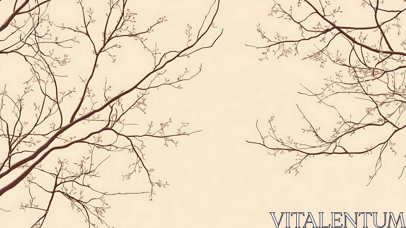 Minimalist illustration of bare tree branches on a beige background.