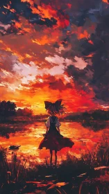 Sunset-swept girl quietly rewrites the sky in liquid fire