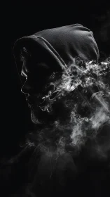 Dark hooded silhouette with swirling smoke profile art.
