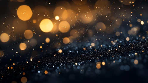 Abstract bokeh lights with sparkling particles in dark elegant style.