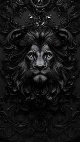 Midnight lion monarch carved from swirling obsidian shadows.