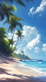 Tropical Coastal Landscape with Tall Coconut Palms and Turquoise Waters