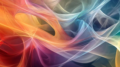 Iridescent fractal ribbons weave across prismatic space.