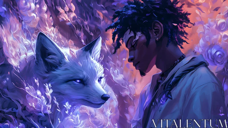 Silent dusk pact glows between dreamer and spectral fox