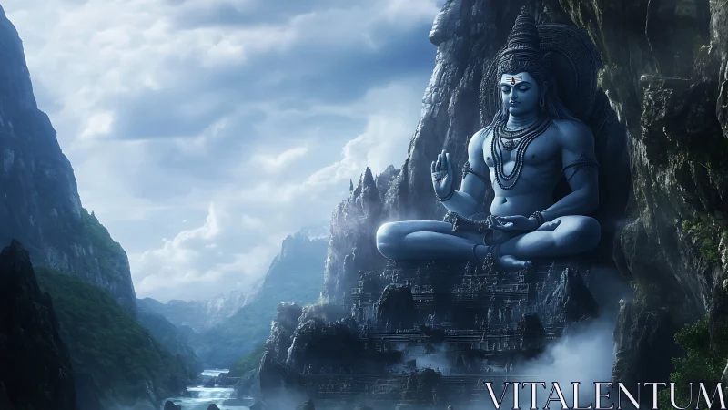 Colossal Shiva sculpture dominates mist-laden Himalayan gorge