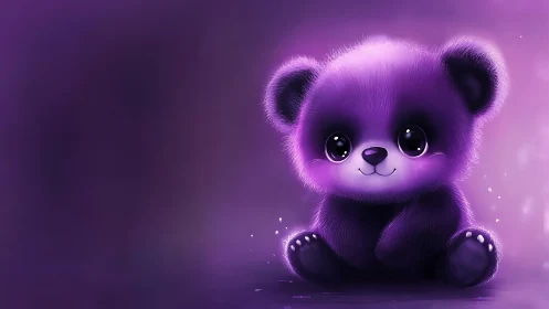 Purple cartoon panda sits on glowing violet background