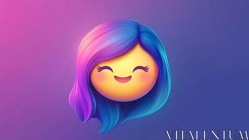 3D smiling emoji face with gradient hair on purple backdrop
