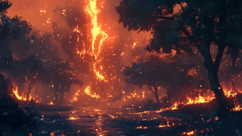 Inferno's Cathedral: Where Ancient Trees Witness Apocalyptic Fire
