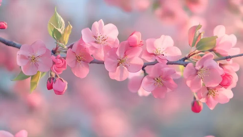 Pink Cherry Blossoms on Branch in Spring.